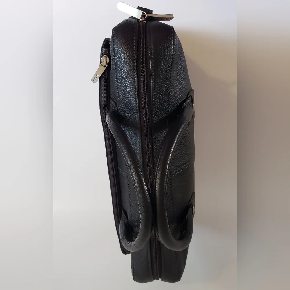 Bosca Black Pebbled Leather Briefcase Laptop Bag